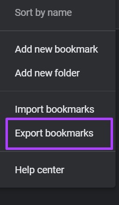 روی Export bookmarks کلیک نمایید.
